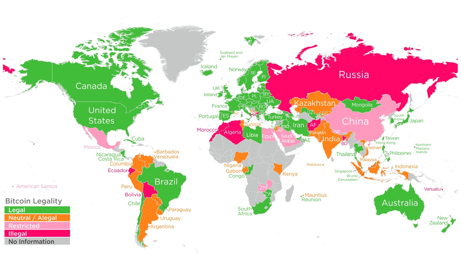 Bản đồ chấp nhận Bitcoin trên toàn thế giới