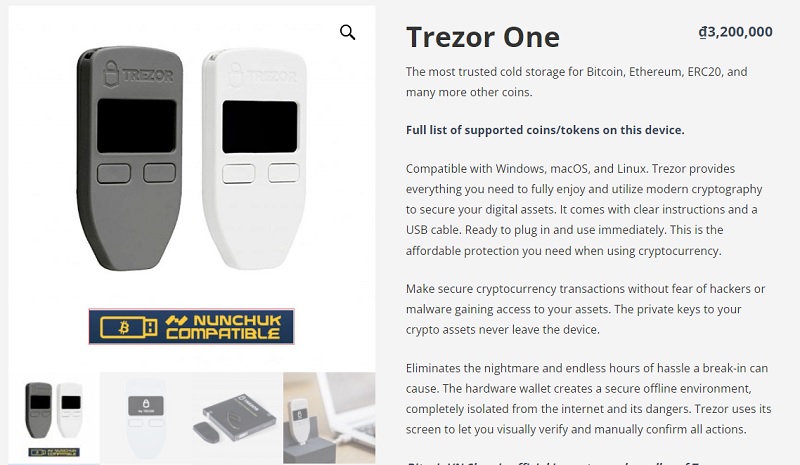 Ví Trezor được bán chính hãng tại BitcoinVN Shop